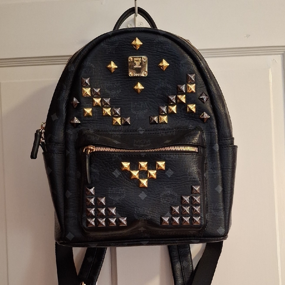 MCM Black Backpack with Gold Accents NWOT